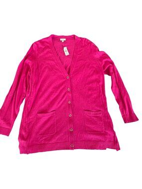 Talbots Petite Womens Fuchsia Button-Front Cardigan Sweater PXL Cotton Blend NWT